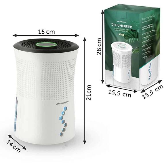 Dezumidificator, tehnologie Peltier, capacitate rezervor de apa 700 ml, functionare silentioasa 34 dB, consum de energie 22, 5 W, 220 - 240 V, lumina LED de designer, 14 x 21 x 15 cm, alb - 3- Roveli