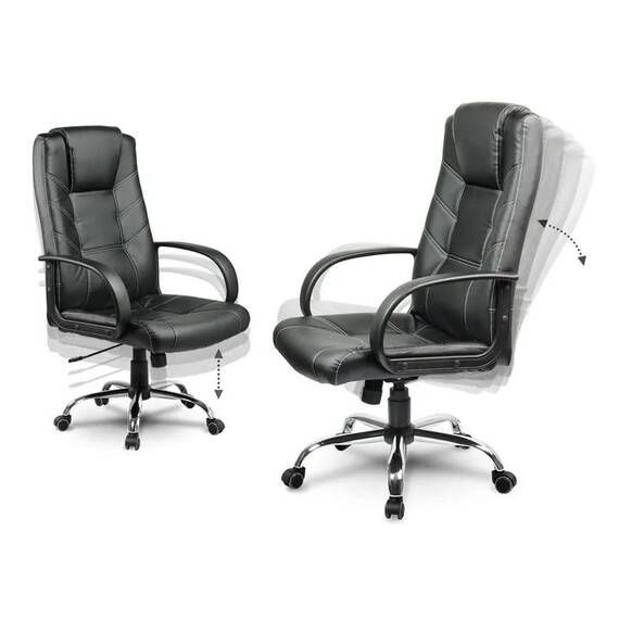 Scaun birou DacEnergy©, din piele ecologica, finisaj cu fir alb, baza puternica, cromata, functie de balansare cu blocare, reglabil pe inaltime, negru - 5- Roveli