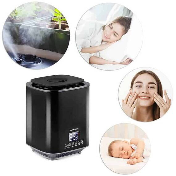 Umidificator de aer, functia de ionizare a aerului, de aromaterapie, ceata rece, oprire automata, rezervor 2, 6 l, 250 ml/h, temporizator, higrostat si higrometru incorporabil, negru lucios - 9- Roveli