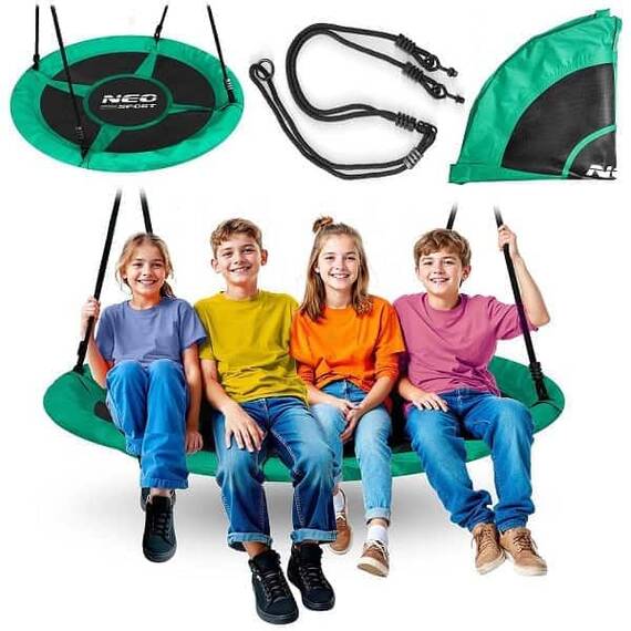 ​Leagan cuib , cadru otel, 100 % poliester, scaun confortabil, forma rotunda, franghii puternice, 120 cm, verde si negru - 3- Roveli