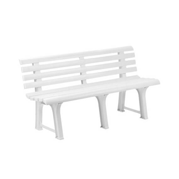 ​Banca de gradina, fabricata din plastic, cu spatar, 145 x 49 x 74 cm, alba - - Roveli