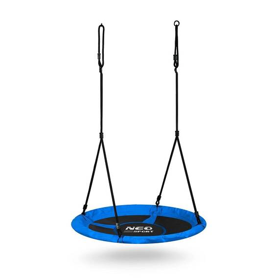 ​Leagan cuib , cadru otel, 100 % poliester, scaun confortabil, forma rotunda, franghii puternice, 110 cm, albastru si negru - - Roveli