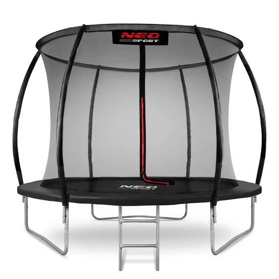 ​Trambulina de gradina , stalpi metalici profilati, scara metalica, sarcina maxima 150 kg, plasa de siguranta interna, 312 cm, neagra - - Roveli