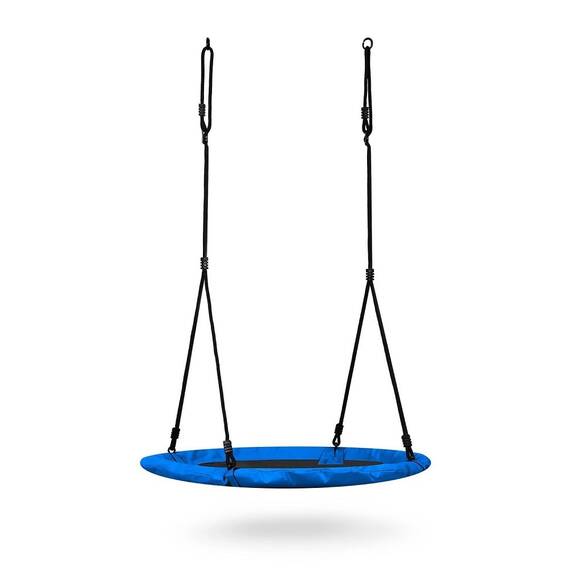 ​Leagan cuib , cadru otel, 100 % poliester, scaun confortabil, forma rotunda, franghii puternice, 110 cm, albastru si negru - 2- Roveli