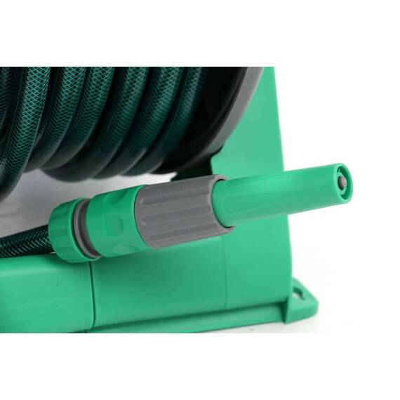 ​Tambur pentru furtun , din plastic si metal, portabil,montarea pe perete, 30 m furtun, 13 mm, cuple, verde - 4- Roveli