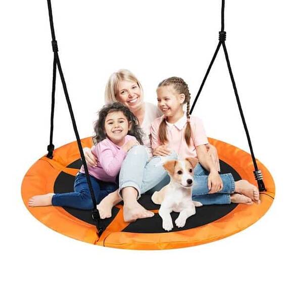 ​Leagan cuib , cadru otel, 100 % poliester, scaun confortabil, forma rotunda, 95 cm, portocaliu si negru - 4- Roveli
