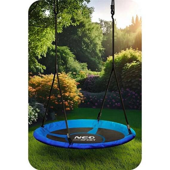 ​Leagan cuib , cadru otel, 100 % poliester, scaun confortabil, forma rotunda, franghii puternice, 120 cm, albastru si negru - 5- Roveli