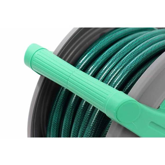 ​Tambur pentru furtun , din plastic si metal, portabil,montarea pe perete, 30 m furtun, 13 mm, cuple, verde - 5- Roveli