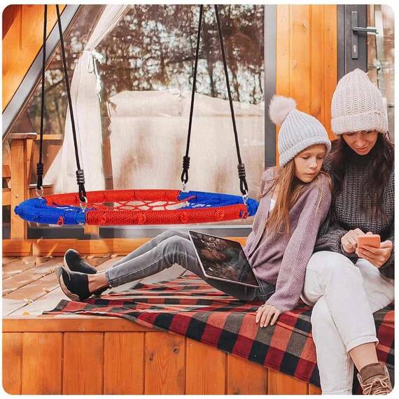 ​Leagan cuib , cadru otel, 100 % poliester, scaun confortabil, forma rotunda, 95 cm, cu model Spiderman, albastru si rosu - 6- Roveli