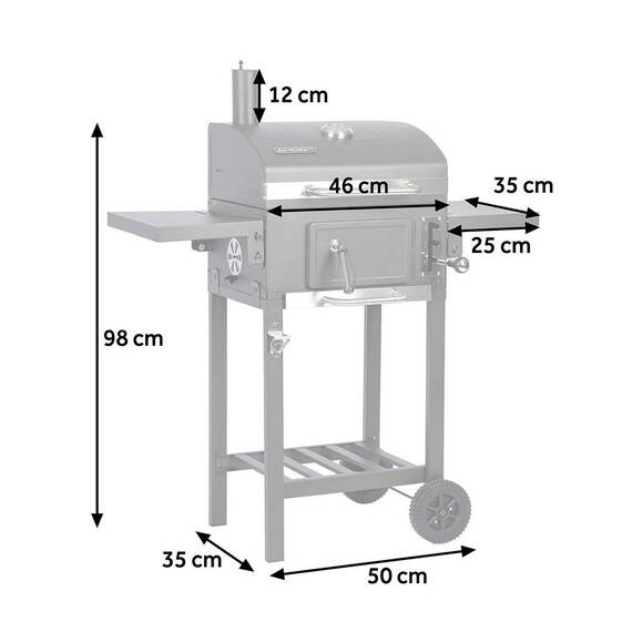 ​Gratar de gradina, cu carbuni, din otel inoxidabil, gratar din fonta, 42 x 31,5 cm, 2 rafturi laterale, termometru, roti practice, cos de fum cu deschidere reglabila, antracit, cu husa de protectie - 7- Roveli
