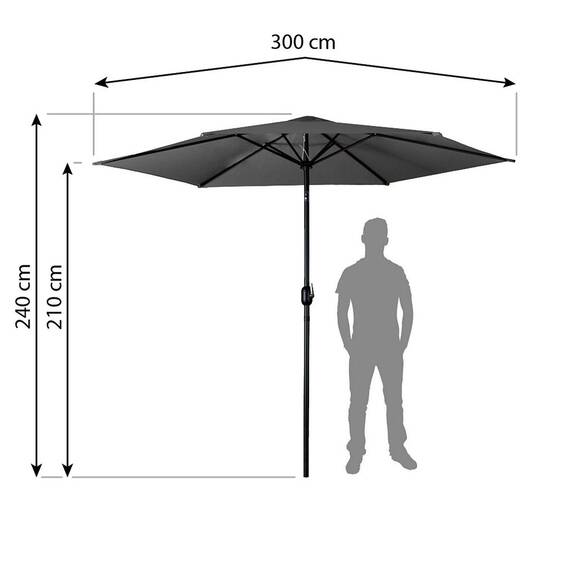 Umbrela de gradina pliabila, material durabil, poliester 160 g/m2, reglabila, 6 segmente, diametru 300 cm, grafit - 9- Roveli