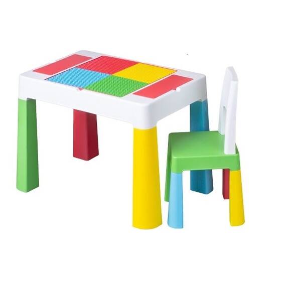 Set masuta cu scaun DacEnergy©, fabricat din plastic, doua dispozitive pe margini, 73x47x49 cm, multicolor - - Roveli