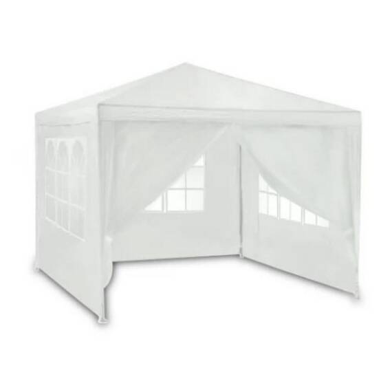 ​Pavilion de gradina, constructie durabila, material PE, rezistent la razele UV si ploaie, 4 pereti, 300 x 300 cm, alb - - Roveli