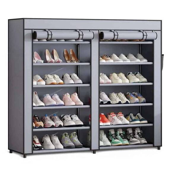 Pantofar textil DacEnergy©, cadru din otel, material impermeabil, inchidere cu fermoar, buzunar lateral, 120 x 30 x 110 cm, grafit - 3- Roveli