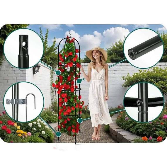 Suport metalic pentru gradina DacEnergy©, tip pergola, durabil, realizat din otel acoperit cu pulbere, inaltime 200 cm, latime 40 cm, negru - 5- Roveli