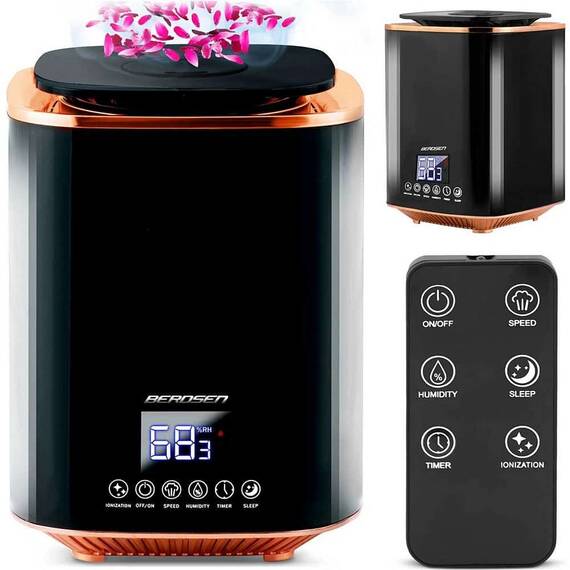 Umidificator de aer, functia de ionizare a aerului, de aromaterapie, ceata rece, oprire automata, rezervor 2,6 l, 250 ml/h, temporizator, higrostat si higrometru incorporabil, negru - 2- Roveli