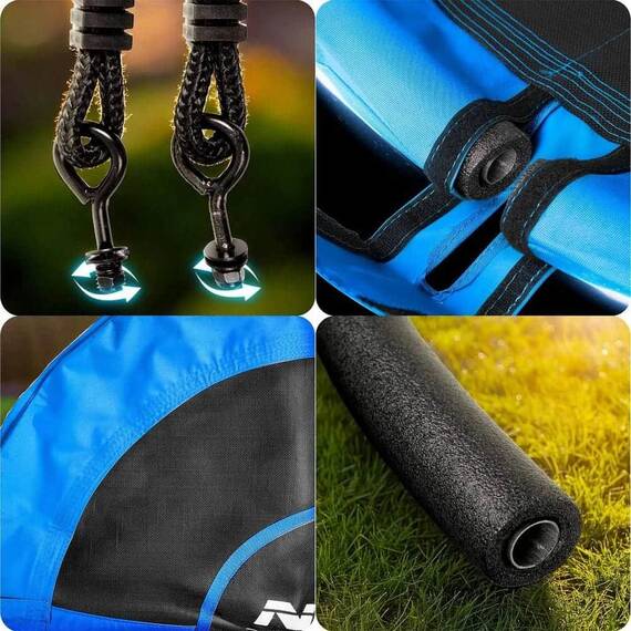Leagan cuib, cadru otel, 100 % poliester, scaun confortabil, forma rotunda, franghii puternice, 100 cm, albastru - 5- Roveli