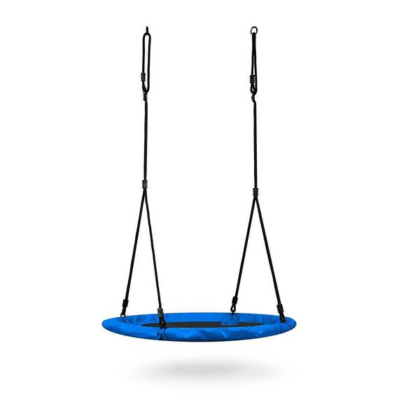 Leagan cuib, cadru otel, 100 % poliester, scaun confortabil, forma rotunda, franghii puternice, 100 cm, albastru - 6- Roveli
