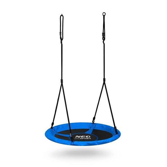 Leagan cuib, cadru otel, 100 % poliester, scaun confortabil, forma rotunda, franghii puternice, 100 cm, albastru - - Roveli
