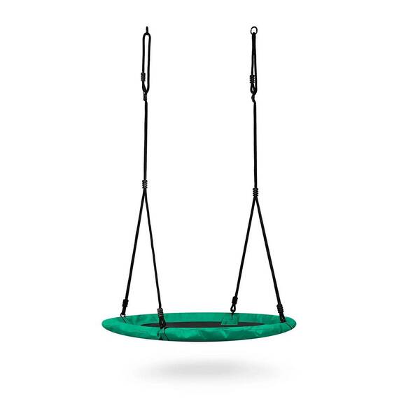 Leagan cuib, cadru otel, 100 % poliester, scaun confortabil, forma rotunda, franghii puternice, 100 cm, verde - 4- Roveli