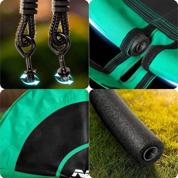 Leagan cuib, cadru otel, 100 % poliester, scaun confortabil, forma rotunda, franghii puternice, 100 cm, verde - 5- Roveli