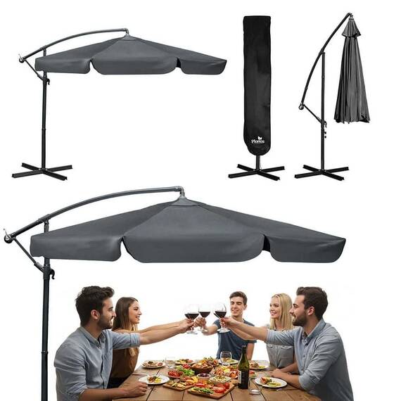 Umbrela de gradina, realizata din poliester 180 g/m2, pliabila, reglarea unghiului de inclinare si a inaltimii, diametru 350 cm, cu husa, gri elegant - 2- Roveli
