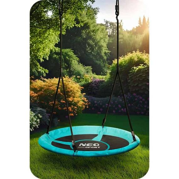 Leagan cuib, cadru otel, 100 % poliester, scaun confortabil, forma rotunda, franghii puternice, 100 cm, albastru deschis - 2- Roveli