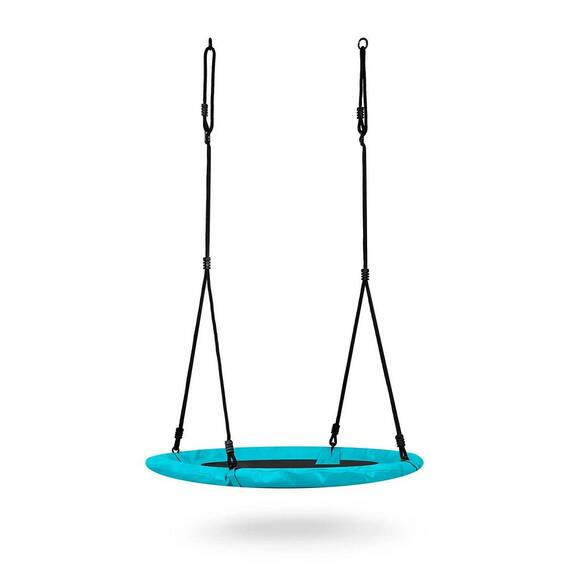 Leagan cuib, cadru otel, 100 % poliester, scaun confortabil, forma rotunda, franghii puternice, 100 cm, albastru deschis - 5- Roveli