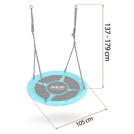Leagan cuib, cadru otel, 100 % poliester, scaun confortabil, forma rotunda, franghii puternice, 100 cm, albastru deschis - 6- Roveli