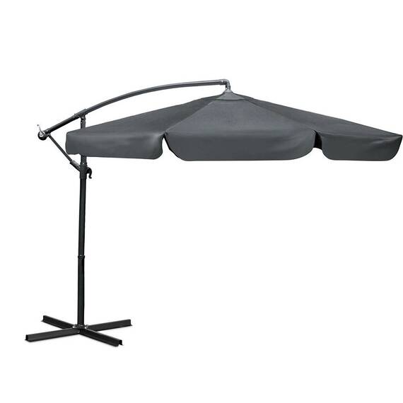 Umbrela de gradina, realizata din poliester 180 g/m2, pliabila, reglarea unghiului de inclinare si a inaltimii, diametru 350 cm, cu husa, gri elegant - - Roveli