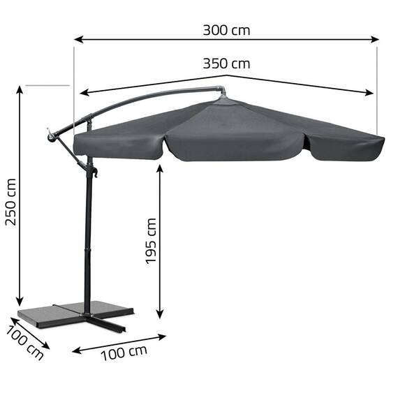 Umbrela de gradina, realizata din poliester 180 g/m2, pliabila, reglarea unghiului de inclinare si a inaltimii, diametru 350 cm, cu husa, gri elegant - 4- Roveli