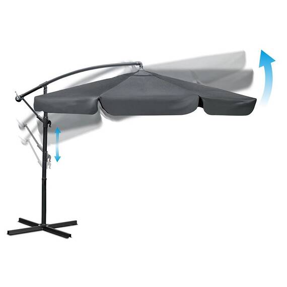 Umbrela de gradina, realizata din poliester 180 g/m2, pliabila, reglarea unghiului de inclinare si a inaltimii, diametru 350 cm, cu husa, gri elegant - 6- Roveli