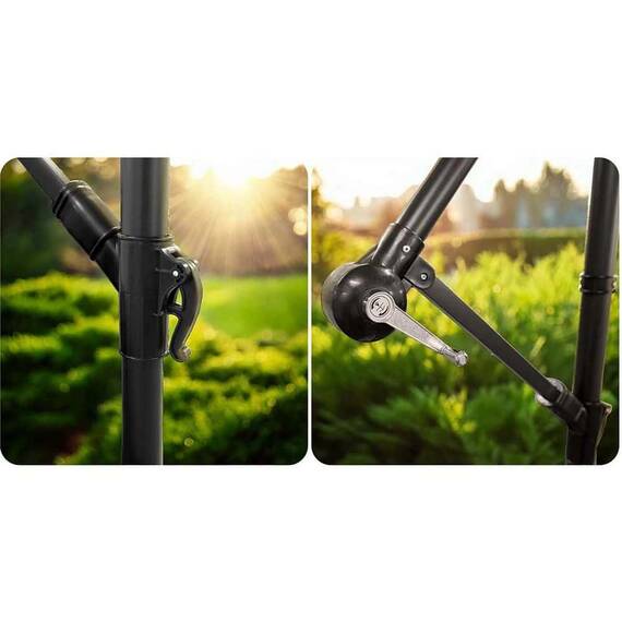 Umbrela de gradina, realizata din poliester 180 g/m2, pliabila, reglarea unghiului de inclinare si a inaltimii, diametru 350 cm, cu husa, gri elegant - 7- Roveli