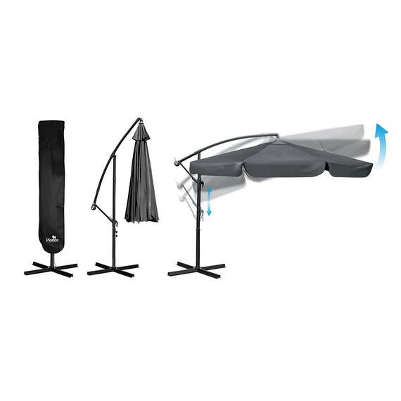 Umbrela de gradina, realizata din poliester 180 g/m2, pliabila, reglarea unghiului de inclinare si a inaltimii, diametru 350 cm, cu husa, gri elegant - 9- Roveli