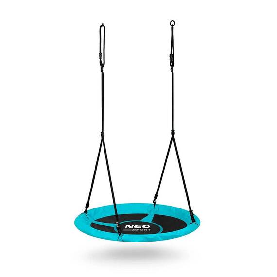 Leagan cuib, cadru otel, 100 % poliester, scaun confortabil, forma rotunda, franghii puternice, 100 cm, albastru deschis - - Roveli
