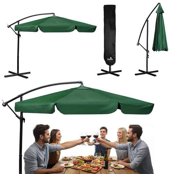 Umbrela de gradina, realizata din poliester 180 g/m2, pliabila, reglarea unghiului de inclinare si a inaltimii, diametru 350 cm, cu husa, verde - 2- Roveli