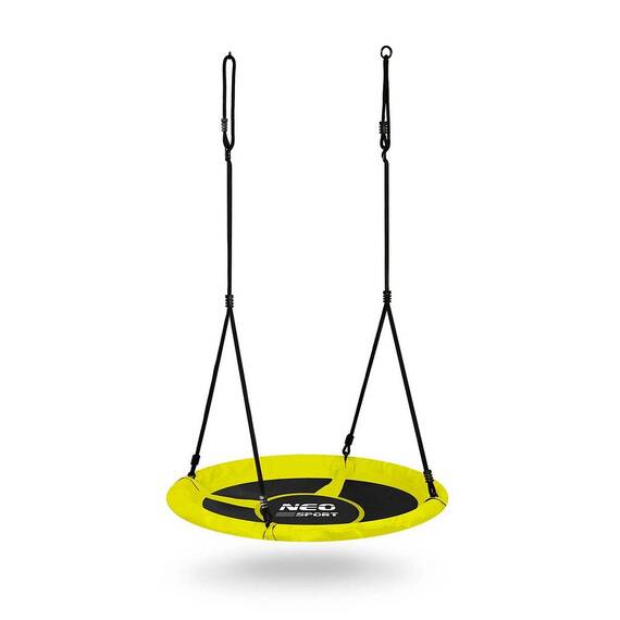 Leagan cuib, cadru otel, 100 % poliester, scaun confortabil, forma rotunda, franghii puternice, 100 cm, galben - - Roveli
