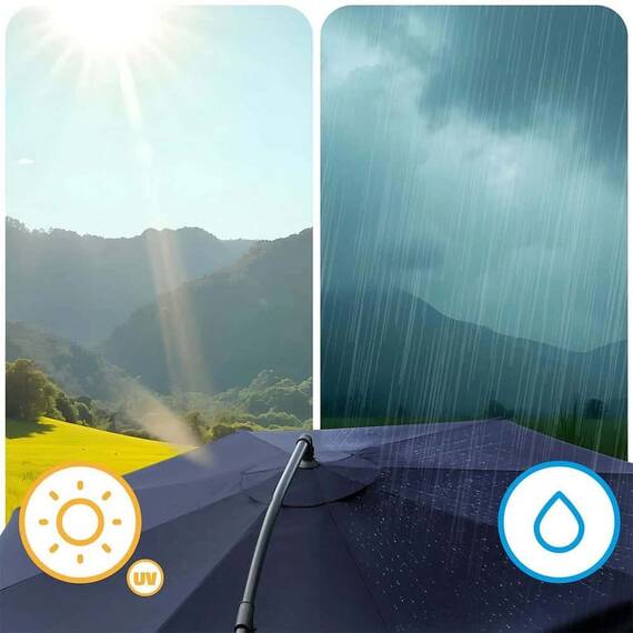 Umbrela de gradina, realizata din poliester 180 g/m2, pliabila, reglarea unghiului de inclinare si a inaltimii, diametru 350 cm, cu husa, bleumarin - 4- Roveli