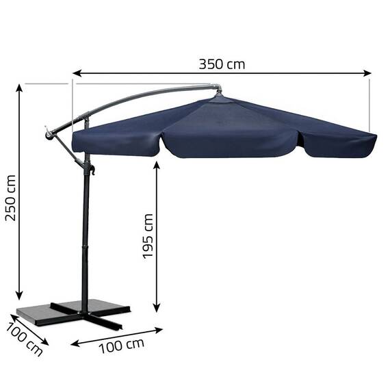 Umbrela de gradina, realizata din poliester 180 g/m2, pliabila, reglarea unghiului de inclinare si a inaltimii, diametru 350 cm, cu husa, bleumarin - 7- Roveli