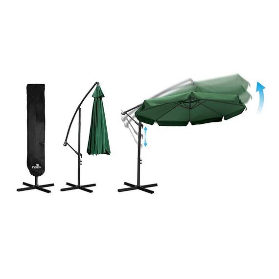 Umbrela de gradina, realizata din poliester 180 g/m2, pliabila, reglarea unghiului de inclinare si a inaltimii, diametru 350 cm, 8 segmente, cu husa, verde - 3- Roveli