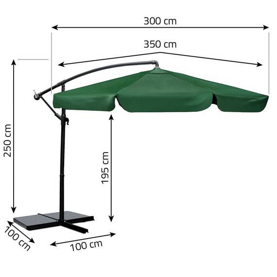 Umbrela de gradina, realizata din poliester 180 g/m2, pliabila, reglarea unghiului de inclinare si a inaltimii, diametru 350 cm, 8 segmente, cu husa, verde - 7- Roveli