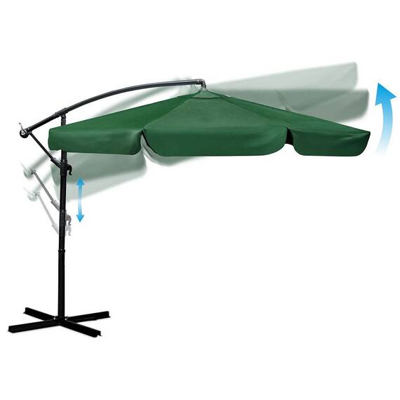 Umbrela de gradina, realizata din poliester 180 g/m2, pliabila, reglarea unghiului de inclinare si a inaltimii, diametru 350 cm, 8 segmente, cu husa, verde - 8- Roveli