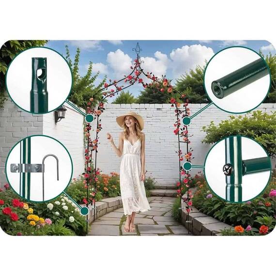 Arcada metalica pentru gradina DacEnergy©, pergola, durabila, realizat din otel acoperit cu pulbere, inaltime 265 cm, latime 140 cm, verde inchis - 2- Roveli