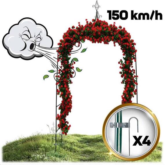 Arcada metalica pentru gradina DacEnergy©, pergola, durabila, realizat din otel acoperit cu pulbere, inaltime 265 cm, latime 140 cm, verde inchis - 3- Roveli