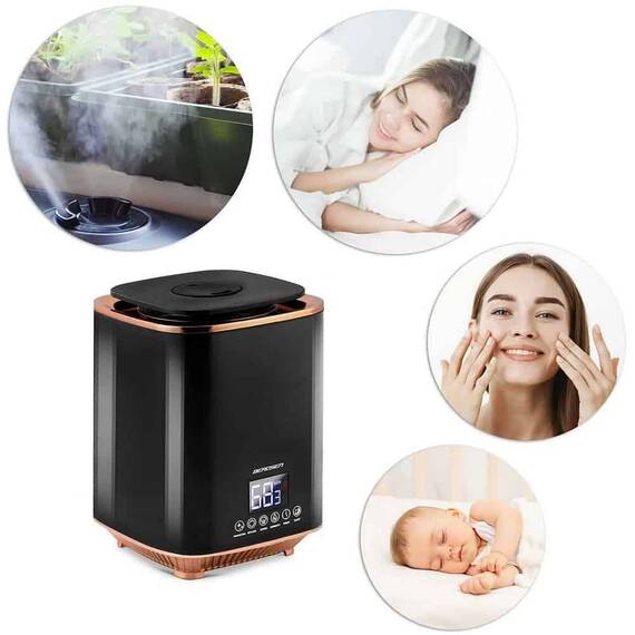 Umidificator de aer, functia de ionizare a aerului, de aromaterapie, ceata rece, oprire automata, rezervor 2,6 l, 250 ml/h, temporizator, higrostat si higrometru incorporabil, negru - 4- Roveli