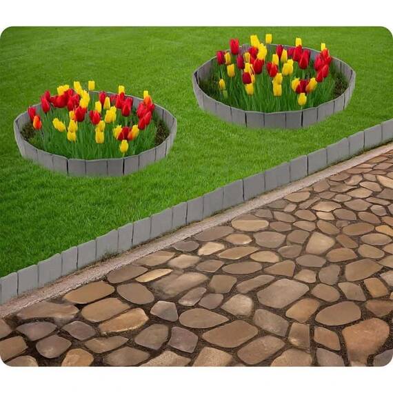Bordura de gradina, material PP durabil, rezistent la UV, inghet si schimbarile meteorologice, design modular, lungimea de 2.5 m, gri deschis - 4- Roveli