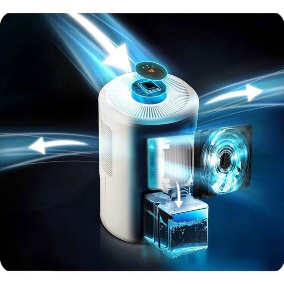 Dezumidificator, mod Peltier termoelectric, rezervor mare de apa detasabil 2000 ml, panou tactil, mod de noapte, cronometru, detector de nivel de apa, notificare pe afisaj, 20 x 33 cm, alb - 3- Roveli