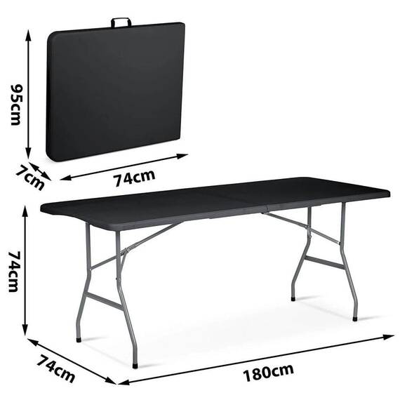 ​Masa de gradina pliabila, cadru durabil din otel, material PE si rezistent la UV, cu maner, 180 x 74 x 74 cm, negru - 7- Roveli