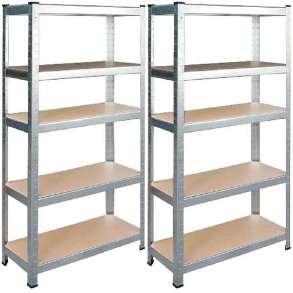 ​Set raft metalic, realizat din MDF si profile zincate, 5 polite, capacitatea 175 kg polita, 875 kg total, 180 x 90 x 40 cm, gri, 2 bucati - - Roveli