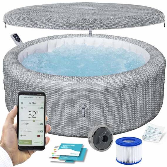​Piscina gonflabila, jacuzzi, Lay-Z Bali, pompa de filtrare incorporata, filtru pompa tip VI, prelata, 6 persoane, apa incalzita la 40°, sistem AirJet™, panou de control, aplicatie, 980 litri, 196 x 71 cm - - Roveli